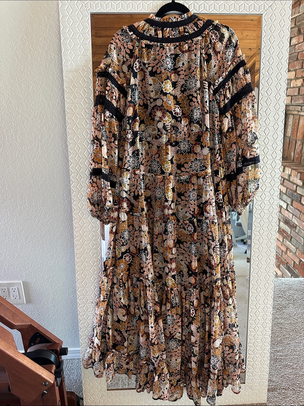Free People Floral Maxi Dress in Brown, Black, Cream - Picture 6 of 7